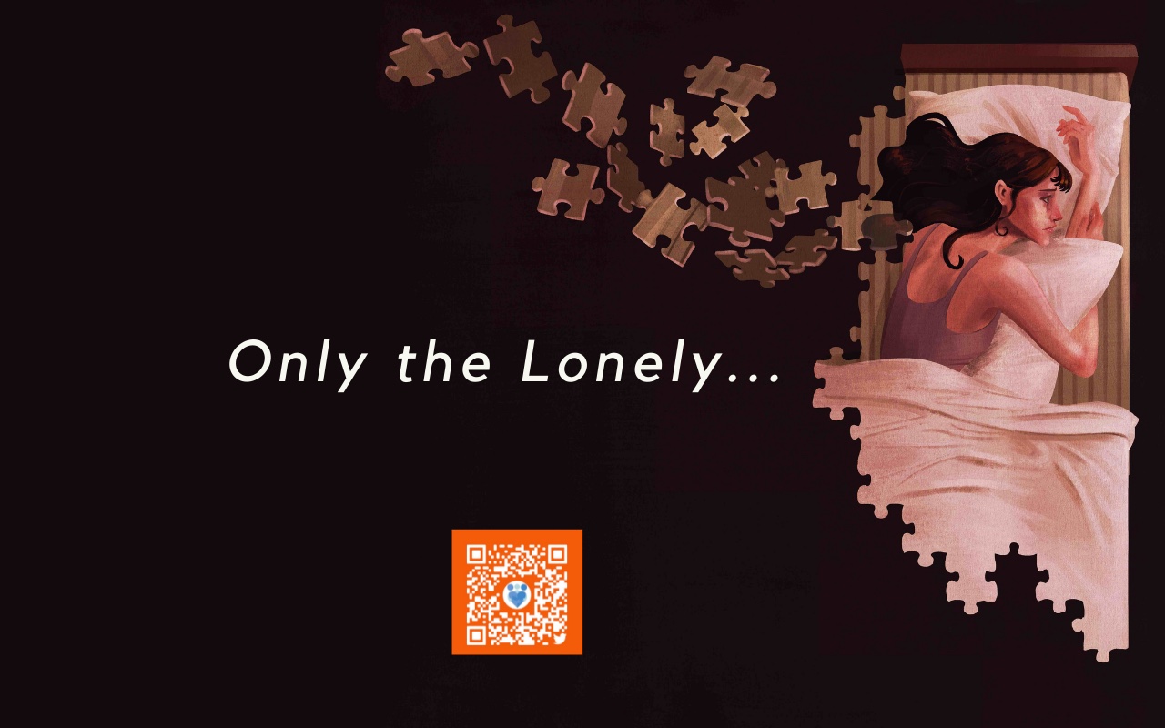 Image of Girl in bed with jigsaw puzzle pieces with text that says only the lonely